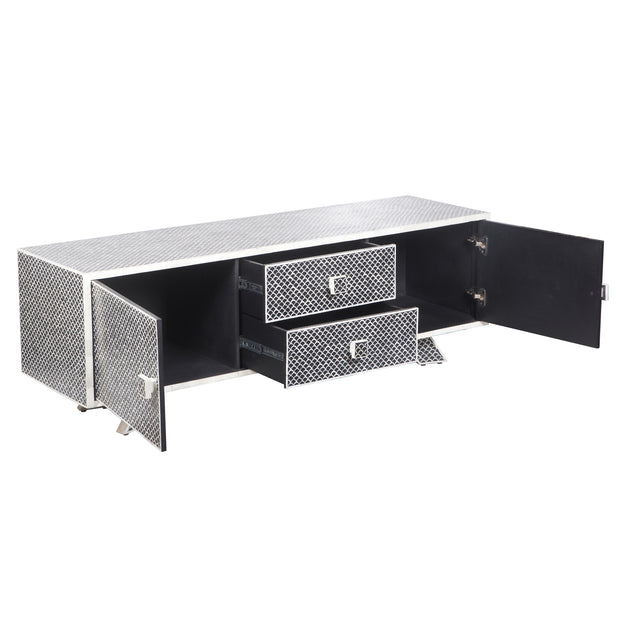 Large Bone Inlay TV / Entertainment Sideboard - Black Fish Scale