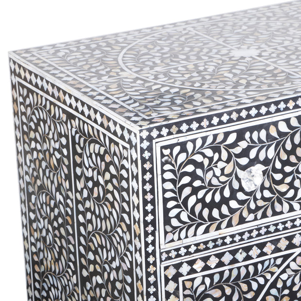Mother of Pearl Inlay Buffet / Chest of Drawers -Black Floral Scroll
