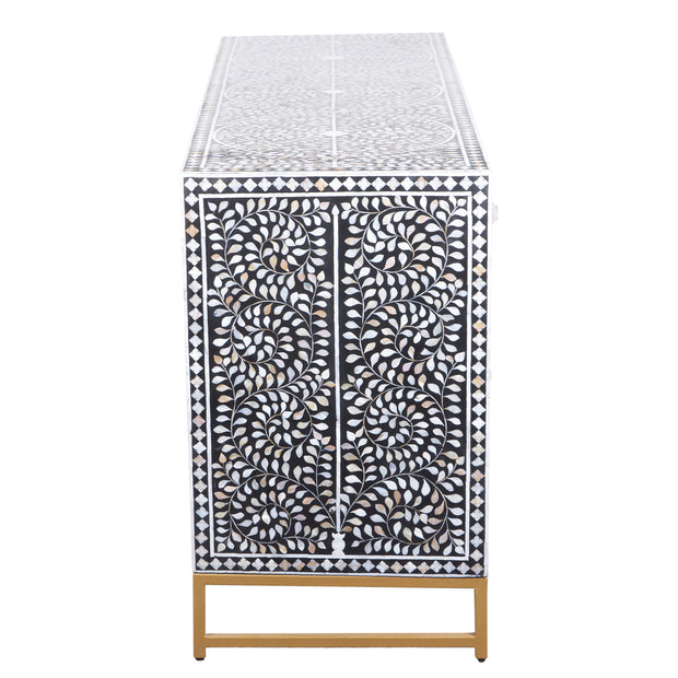 Mother of Pearl Inlay Buffet / Chest of Drawers -Black Floral Scroll