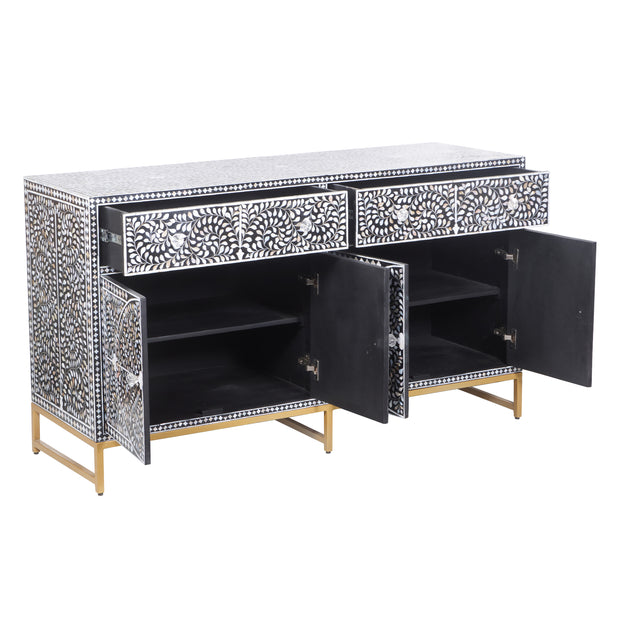 Mother of Pearl Inlay Buffet / Chest of Drawers -Black Floral Scroll