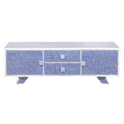 Large Bone Inlay TV / Entertainment Sideboard - Indigo Blue Fish Scale
