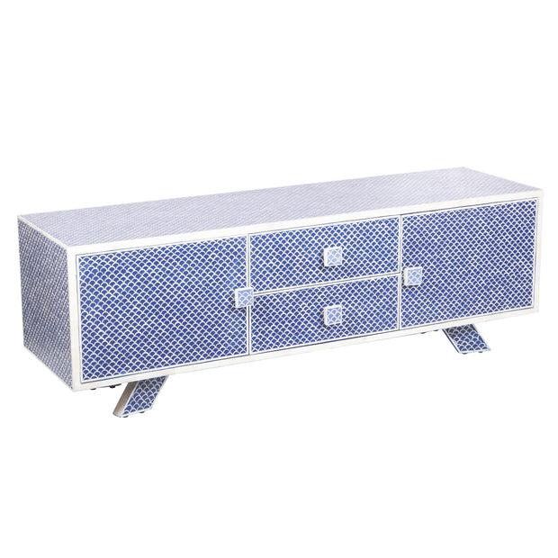 Large Bone Inlay TV / Entertainment Sideboard - Indigo Blue Fish Scale