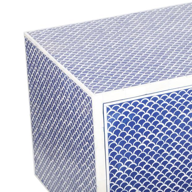 Large Bone Inlay TV / Entertainment Sideboard - Indigo Blue Fish Scale