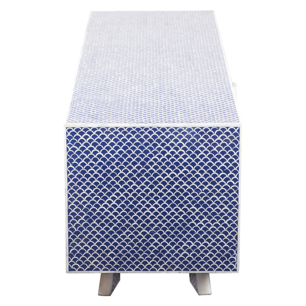 Large Bone Inlay TV / Entertainment Sideboard - Indigo Blue Fish Scale
