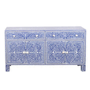 Bone Inlay Buffet Chest of Drawers - Indigo Blue Floral Scroll - Abacus and Hunt