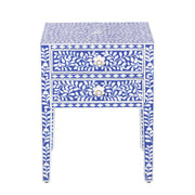 Bone Inlay Bedside, 2 Draw - Indigo Blue Floral