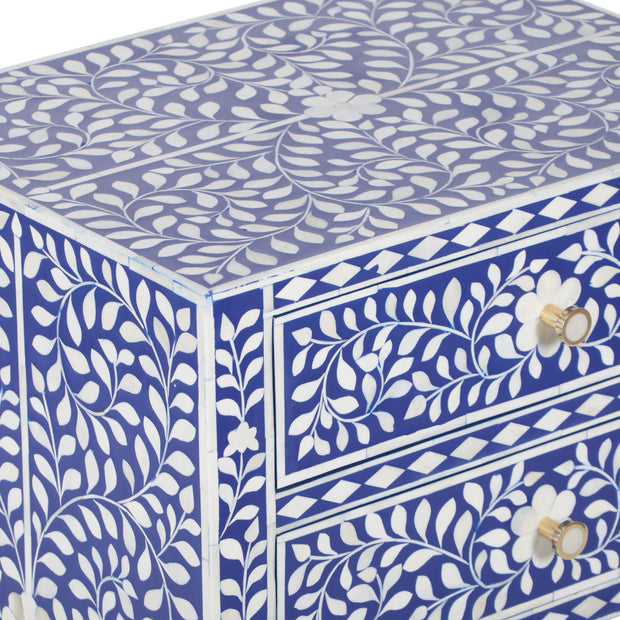 Bone Inlay Bedside, 2 Draw - Indigo Blue Floral