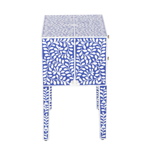 Bone Inlay Bedside, 2 Draw - Indigo Blue Floral