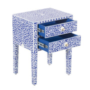 Bone Inlay Bedside, 2 Draw - Indigo Blue Floral