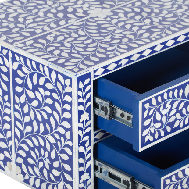 Bone Inlay Bedside, 2 Draw - Indigo Blue Floral