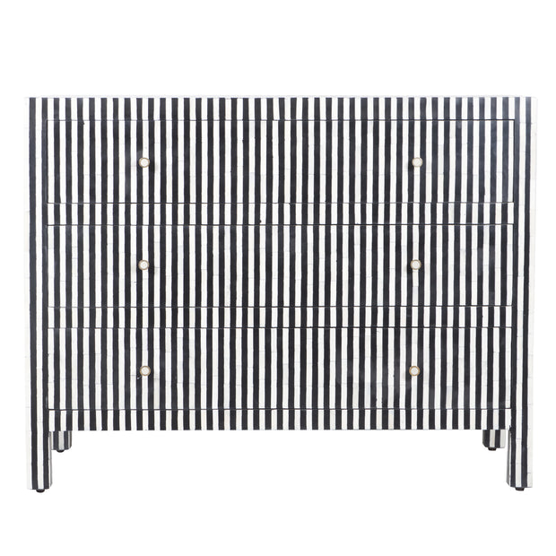 Bone Inlay 3 Drawer Chest of Drawers - Black Stripe / Lines