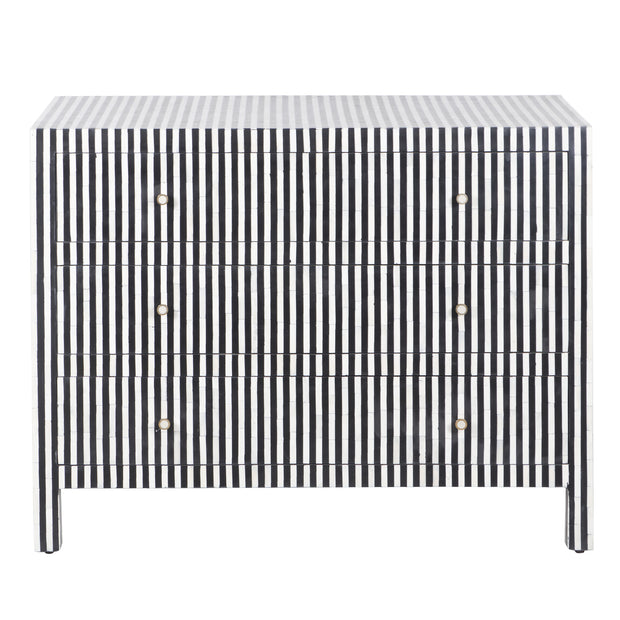Bone Inlay 3 Drawer Chest of Drawers - Black Stripe / Lines