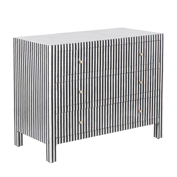 Bone Inlay 3 Drawer Chest of Drawers - Black Stripe / Lines