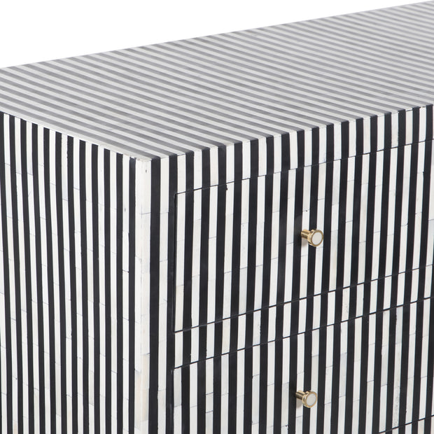 Bone Inlay 3 Drawer Chest of Drawers - Black Stripe / Lines