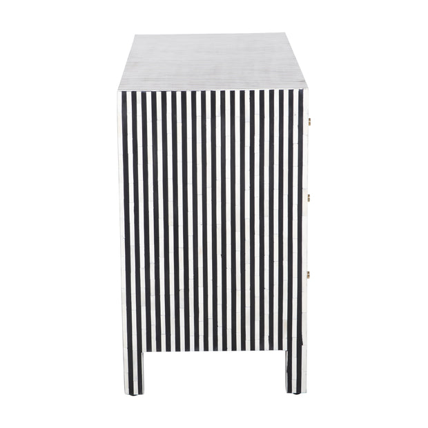 Bone Inlay 3 Drawer Chest of Drawers - Black Stripe / Lines