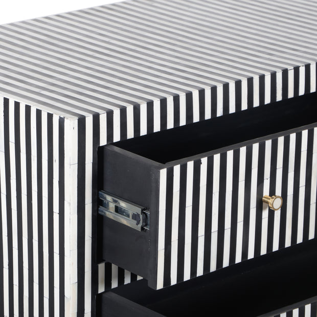 Bone Inlay 3 Drawer Chest of Drawers - Black Stripe / Lines