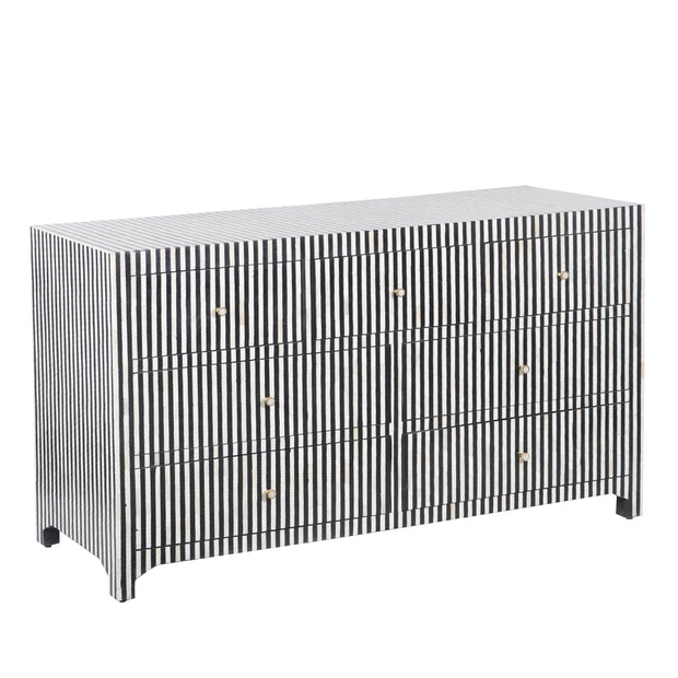 Bone Inlay 7 Drawer Chest of Drawers - Black Lines