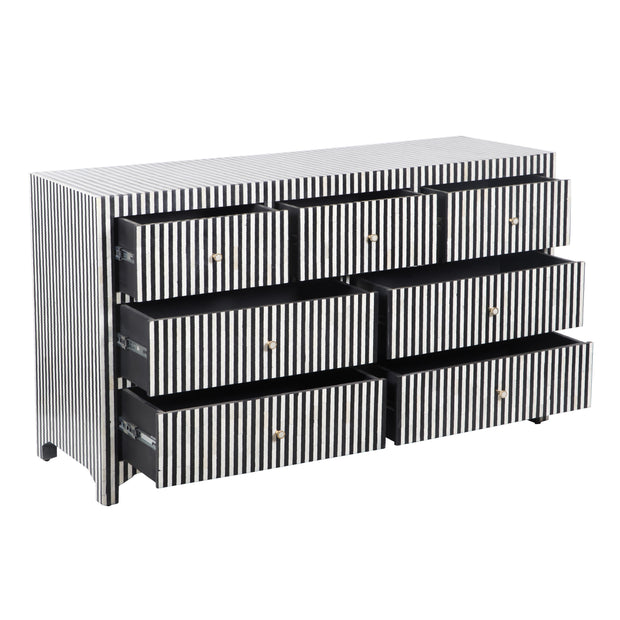 Bone Inlay 7 Drawer Chest of Drawers - Black Lines
