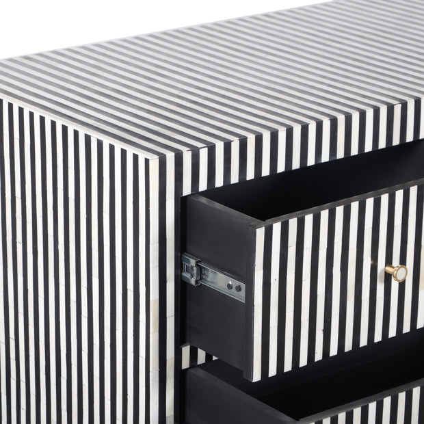 Bone Inlay 7 Drawer Chest of Drawers - Black Lines