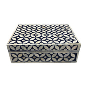 Bone Inlay Box Small - Navy Geometric