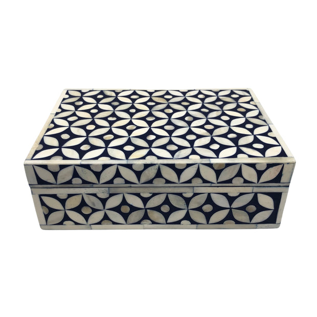 Bone Inlay Box Small - Navy Geometric