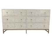Bone Inlay Buffet 6 Drawer Chest of Drawers - White Floral, Gold Frame