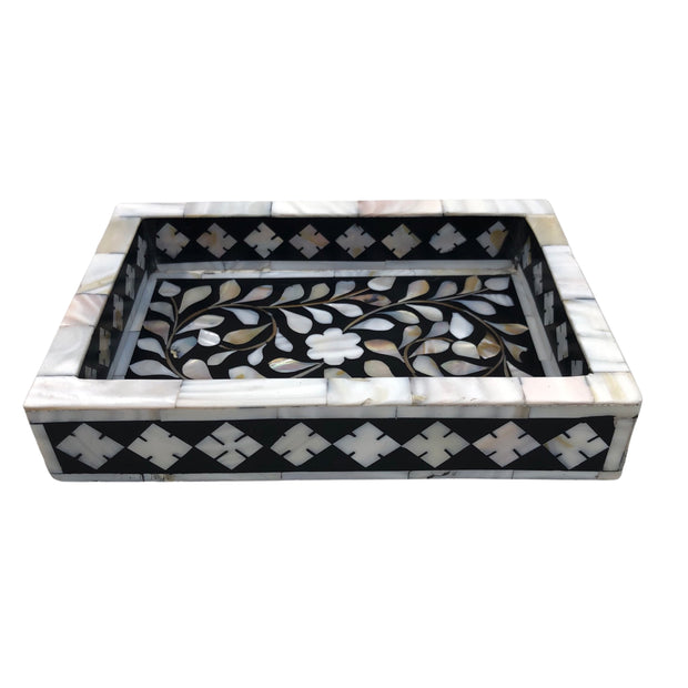 Mother of Pearl Inlay Tray (Small) - Black Floral