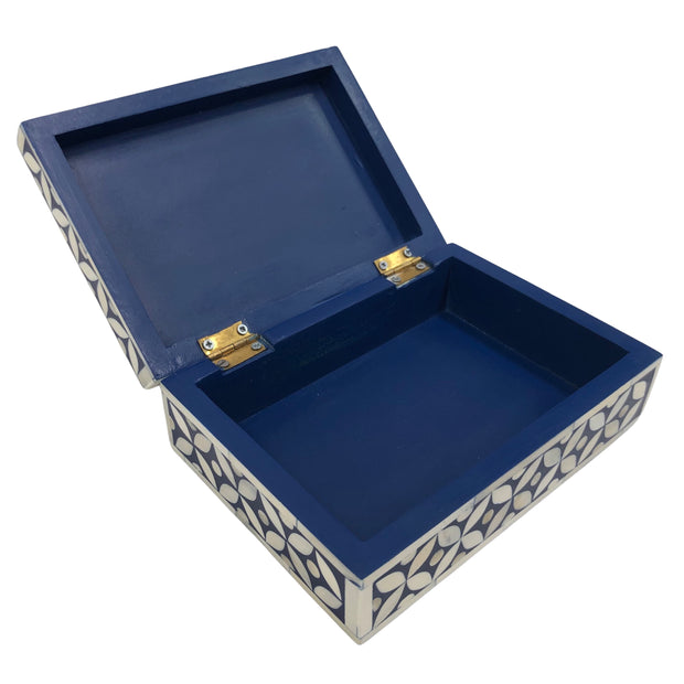 Bone Inlay Box Small - Navy Geometric