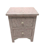 Bone Inlay Bedside Table, 2 Drawer Floral Pink
