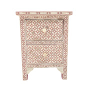 Bone Inlay Bedside, 2 Drawer Geometric Pink