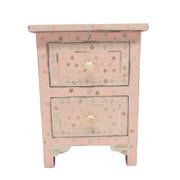 PINK UNICORN Bone Inlay Bedside Table, 2 Drawer, Light Pink "The Estelle"