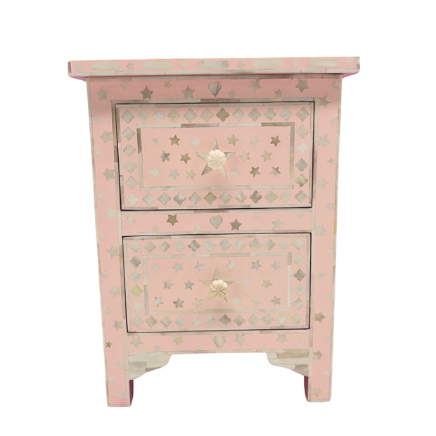 PINK UNICORN Bone Inlay Bedside Table, 2 Drawer, Light Pink "The Estelle"