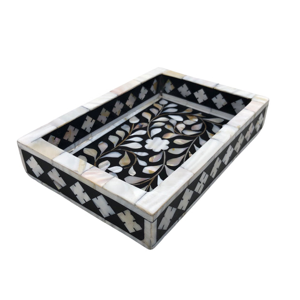 Mother of Pearl Inlay Tray (Small) - Black Floral