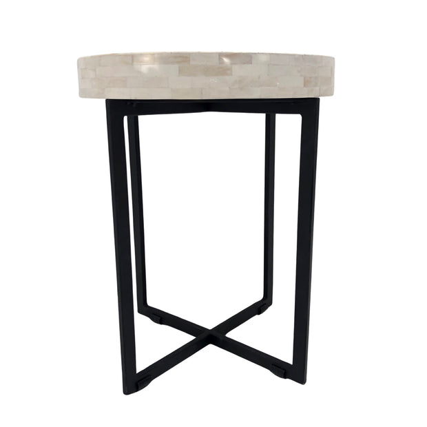 Bone Inlay Side Table - White Stripe