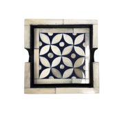 Bone Inlay Drink Coaster Set - Navy Geometric