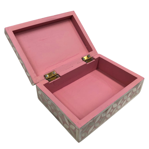 Bone Inlay Box Small - Pink Geometric