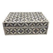 Bone Inlay Box Small - Dark Grey Geometric