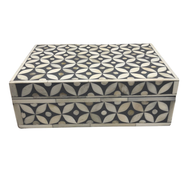 Bone Inlay Box Small - Dark Grey Geometric