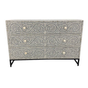 LARGE Bone Inlay 3 Drawer Chest of Drawers - Grey Floral, Black Frame