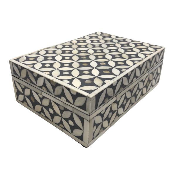 Bone Inlay Box Small - Dark Grey Geometric