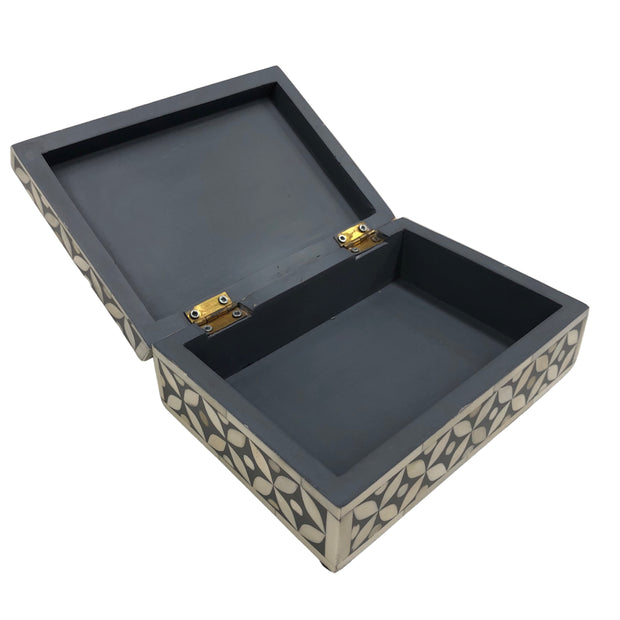 Bone Inlay Box Small - Dark Grey Geometric