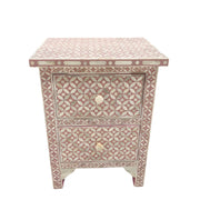 Bone Inlay Bedside, 2 Drawer Geometric Pink