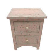 PINK UNICORN Bone Inlay Bedside Table, 2 Drawer, Light Pink "The Estelle"