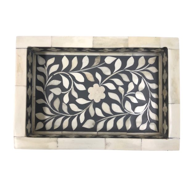 Bone Inlay Tray (Small) - Dark Grey Floral