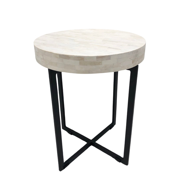 Bone Inlay Side Table - White Stripe