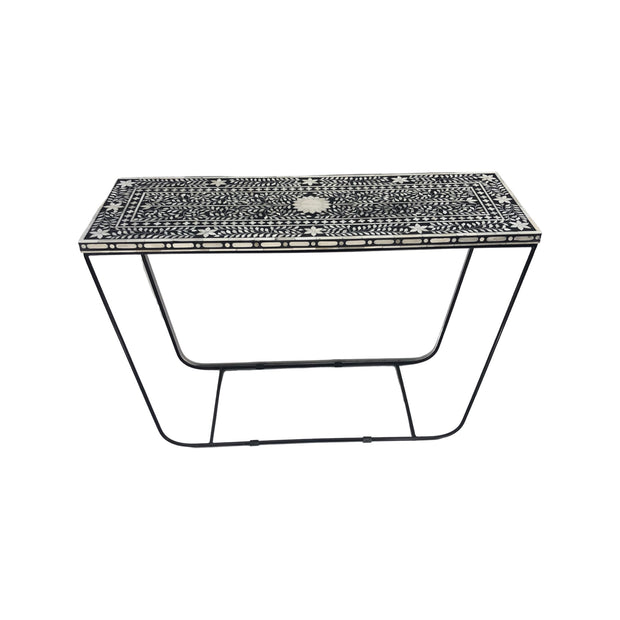 Bone Inlay Hall or Console Table - Black Floral