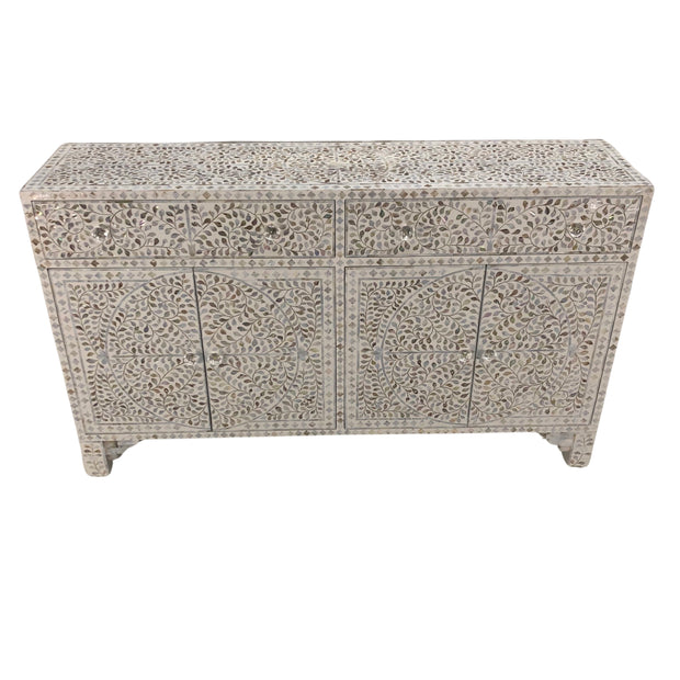 Mother of Pearl Inlay Sideboard / Buffet, White Floral (narrow depth)