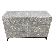 LARGE Bone Inlay 3 Drawer Chest of Drawers - Grey Floral, Black Frame