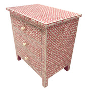 Bone Inlay Bedside Table 3 Drawer - Pink, Geometric (Large)