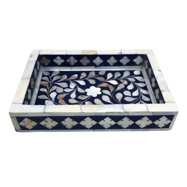 Mother of Pearl Inlay Tray (Small) - Navy Floral